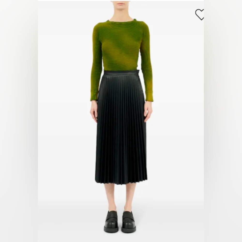 MM6 Maison Margiela Black Pleated Faux Leather Midi Skirt